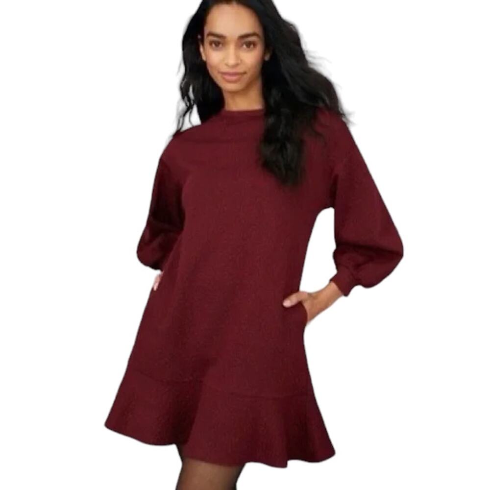 Mare Mare x Anthropologie Balloon Sleeve Crew Neck Peplum Dress Size Large